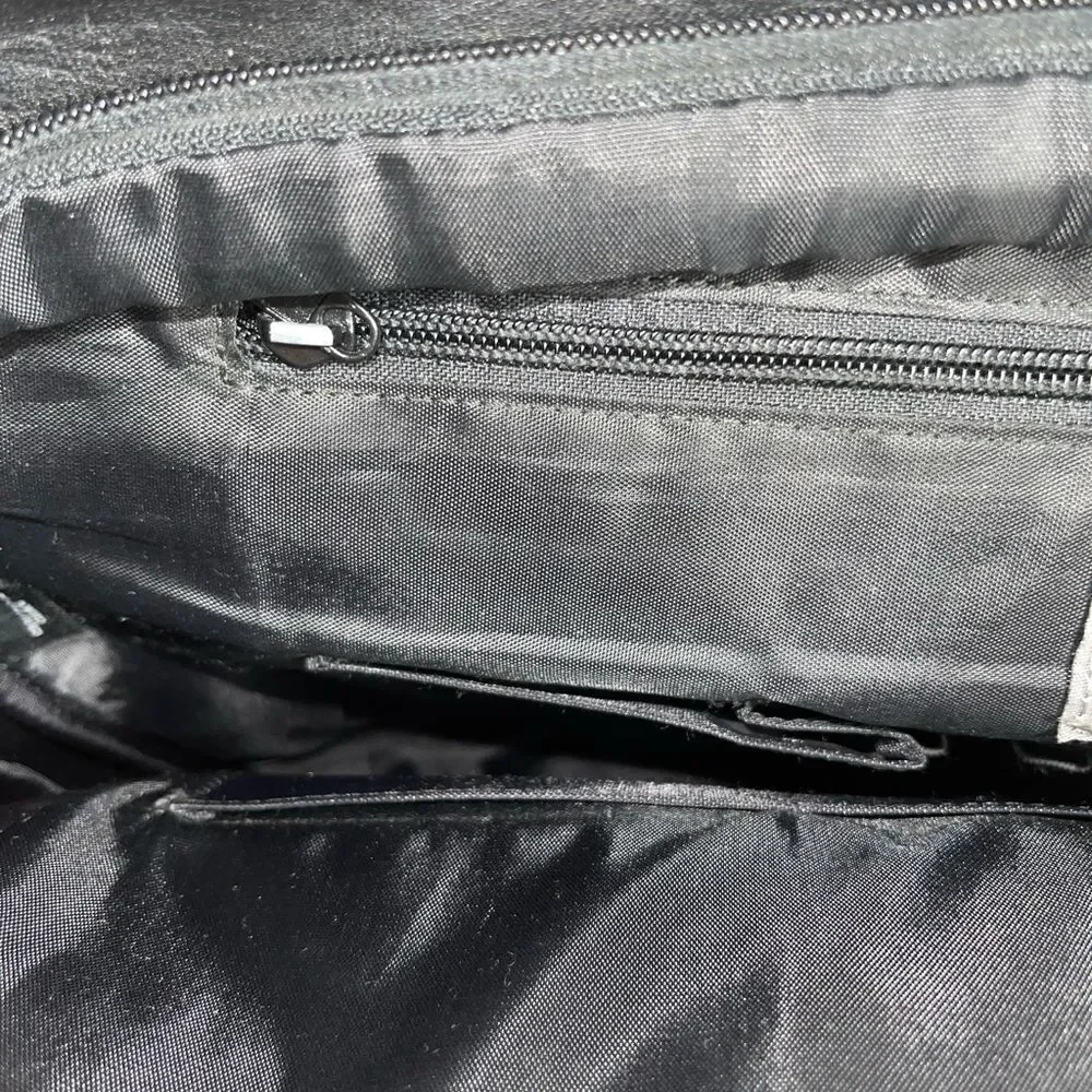 Wilson leather Black Leather Briefcase laptop Nylon side silver tone hardwares.